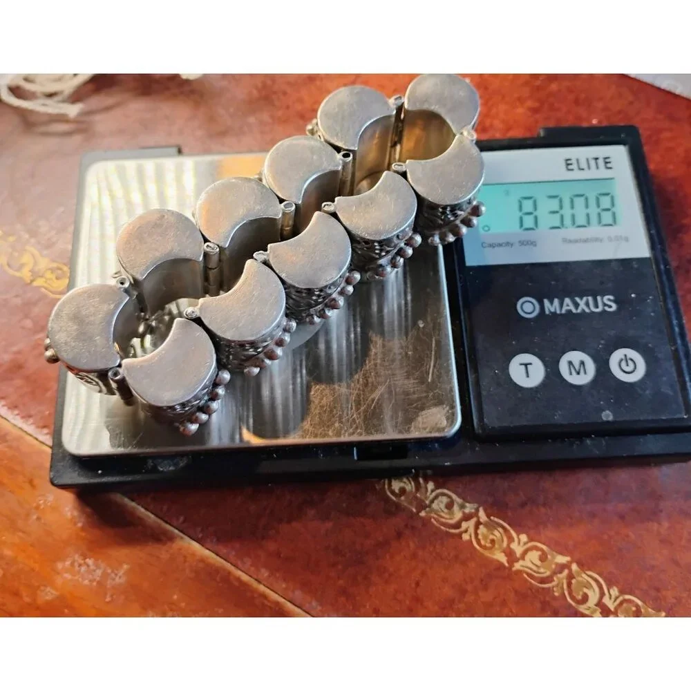 Heavy Solid Vtg Mexican Sterling Silver Barrel Link Bracelet 83g Handmade - Picture 5 of 8